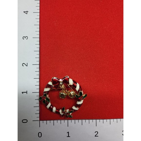 Christmas Pins/ Brooch Set of 2 Christmas Snowman & Candy Cane Wreath Pins - Picture 8 of 9